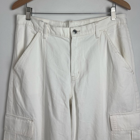 GAP Women's Ecru Wide Baggy Low Rise Cargo Jeans 100% Cotton Loose Size 31 - Picture 5 of 14